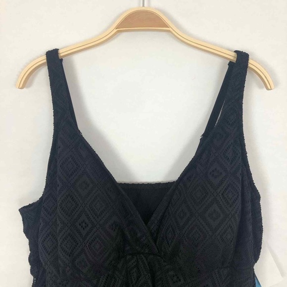 Swim Solutions Crochet Flyaway‎ Tummy Control Swimdress Size 22W Black $119 - Picture 4 of 13